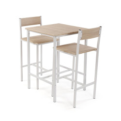 MESA + 2 SILLAS MADERA PATAS BLANCAS