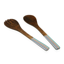 CUBIERTOS SERVIR MADERA RAYAS SET 2 PZ