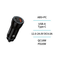 CARGADOR COCHE DUAL USB y C CARG.RAPIDA NEGRO