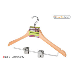 PERCHA MADERA RECTA C/PINZA SET-2