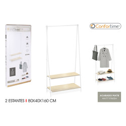 PERCHERO METAL MADERA BLANCA 2 NIVELES