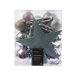 ADORNOS ARBOL 33 UD SURTIDOS AZU-LIL-PLATA