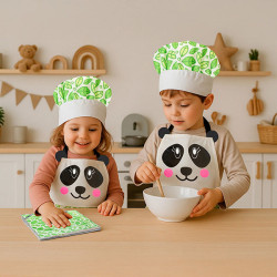DELANTAL+GORRO+2PAÑOS PANDA INFANTIL