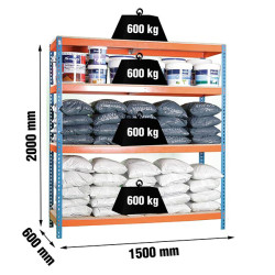 ESTANTERIA 4 ALTURAS AZUL/NARANJA 600KILOS