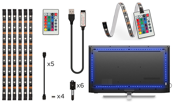 TIRA LED RGB A USB TV +CONTROL REMOTO 6 TIRAS